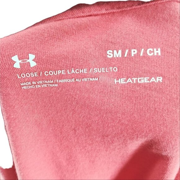 Under Armour Loose Fit Cropped Graphic T-Shirt Size S Cuffed Short Sleeve Coral - Picture 11 of 11